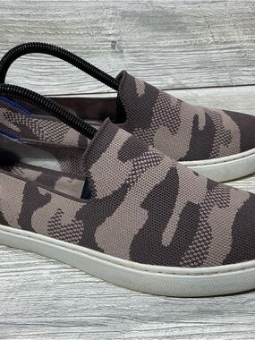 Rothy's Slip-On Camo Knit Sneakers in Brown and Taupe